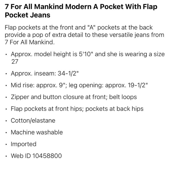 7 for All Mankind jeans size 26 modern A pocket with front flap pockets - Picture 4 of 9